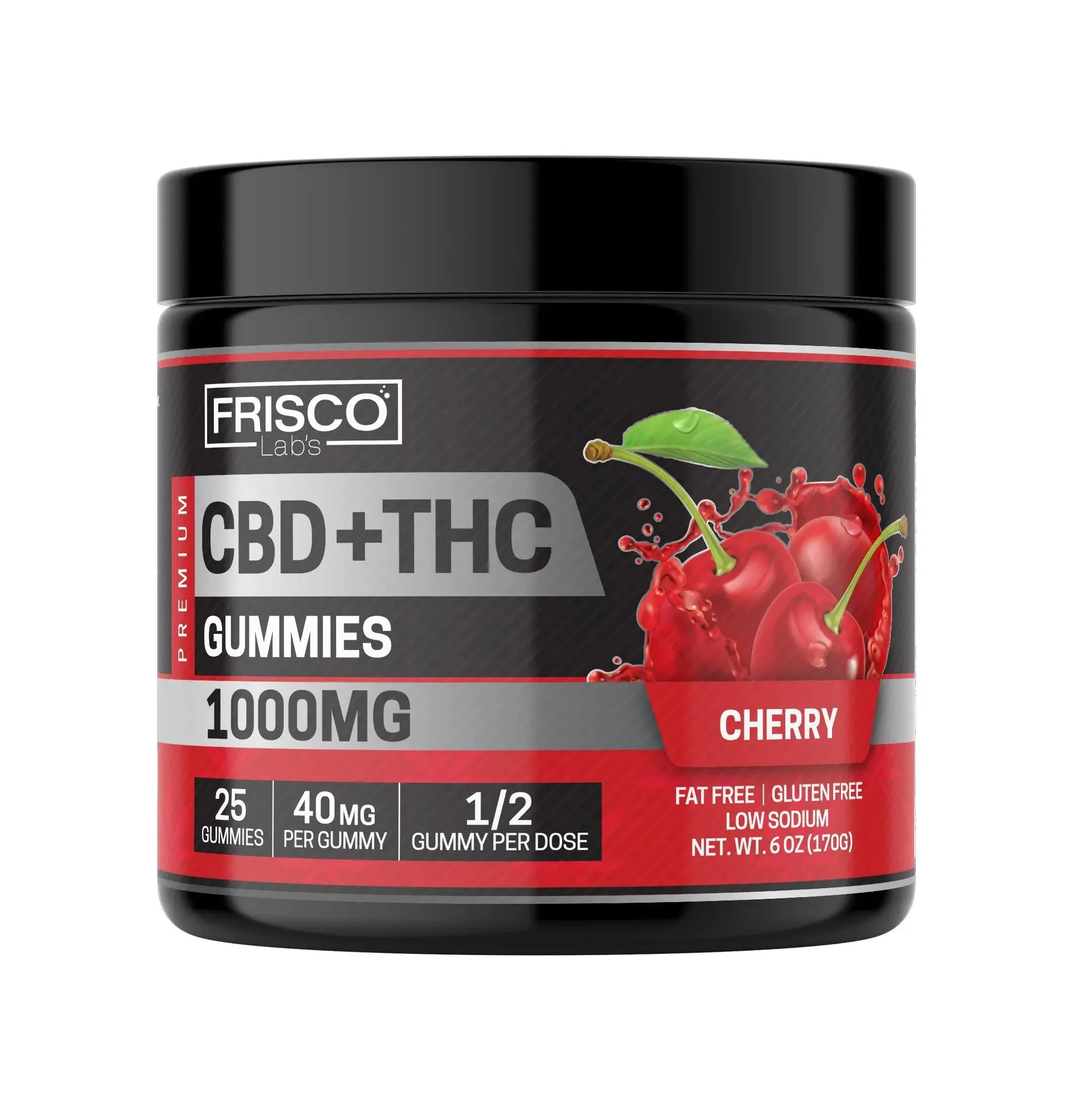 CBD+THC Gummies, Cherry - 1000mg | 25 Pcs Gummies - Image 2
